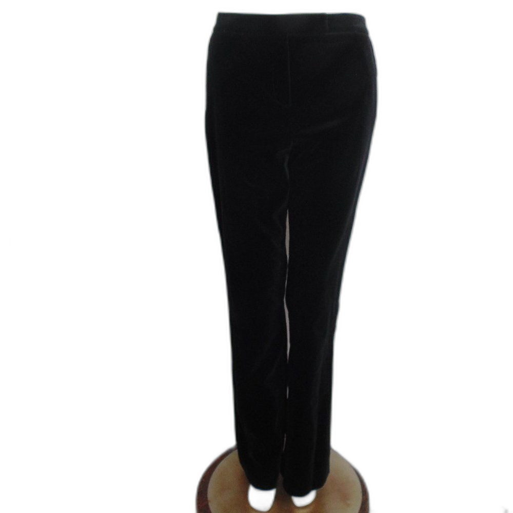 ST. JOHN Velvet Pants, 10, Black, Straight Leg, Zipper w/Flap & clasp, Evening